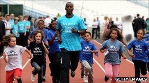 Gold-medal winner Michael Johnson running