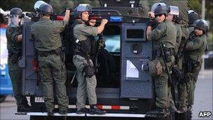 Riot police were called after clashes outside a Bell council meeting on 26 July