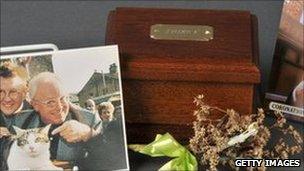 Wooden casket of Frisky the Coronation Street cat