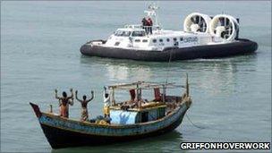 Hovercraft assisting in international emergency