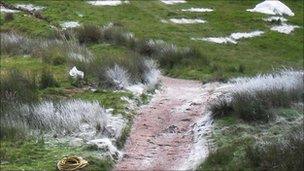 Artificial snow was laid in the Brecon Beacons