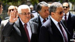 Mahmoud Abbas (L) and Arab League General Secretary Amr Moussa in Cairo, 29 July