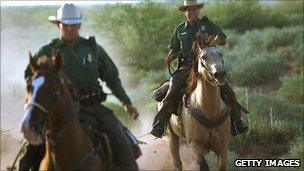 US Border Patrol on horseback