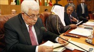 Mahmoud Abbas at the Arab ministers meeting in Cairo