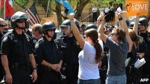 Protesters face-off with police in Phoenix, Arizona, 29 July