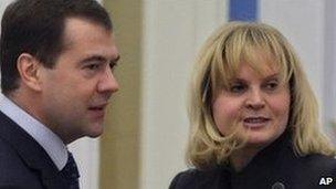 Ella Pamfilova at the Kremlin with President Dmitry Medvedev (image from April 2009)