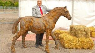 Torfaen council leader Bob Wellington with the cast iron pit pony.