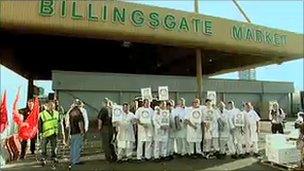 Demonstrators at Billingsgate Market