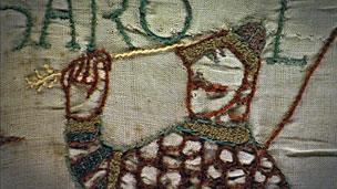 Bayeux Tapestry: Harold with an arrow through his eye