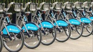 Cycles for hire in docking stations