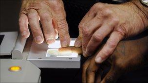 Man being fingerprinted