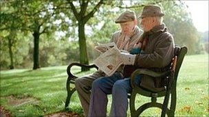 Two men on a park bench