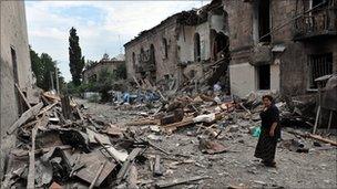 Damaged buildings in Gori, Georgia