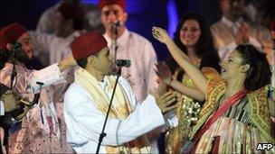 Tunisian singers and dancers at the Carthage festival, Tunisia, on July 15, 2010.