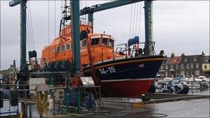 Alderney relief lifeboat out of water at St Sampson