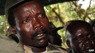 LRA leader Joseph Kony (left) in a photo taken in southern Sudan in 2006