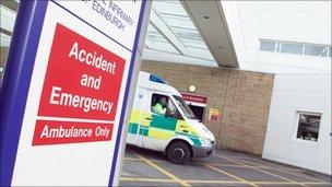 Ambulance leaving A&E unit at Royal Infirmary of Edinburgh