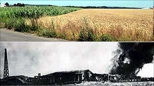 Tangmere airfield 2010, and during the raid of 16 August 1940 (Tangmere Military Aviation Museum)