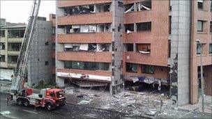 Photo of bomb damage in Bogota by Juan C Burbano