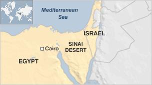 Map showing Egypt, Israel and Sinai desert