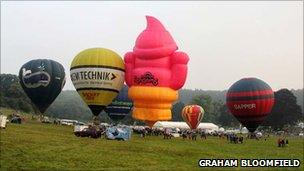 Tethered balloons on Sunday morning