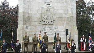 The war memorial in the park at its 80th anniversary