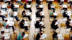 Students sitting A-level exam