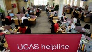 Employees in the Ucas clearing house call centre answers telephone enquiries