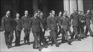 Members of the Dambusters squadron at Buckingham Palace in 1943