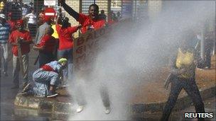 Water canon fired at protesters at a Soweto hospital