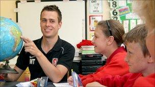 Meilir Tomos teaches a class at Ysgol Pen y Garth, Penarth