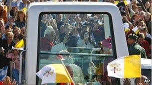 Pope Benedict XVI in his popemobile in Regensburg, southern Germany