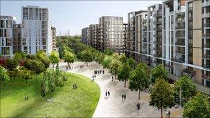 An artists' impression of how the Athletes' Village will look after landscaping