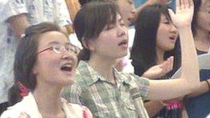 Worshippers at Haidian church, Beijing