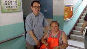 Fr Zhang and resident at old people's home, China