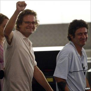 Roque Pascual and Albert Vilalta arrive at Barcelona airport, 24 August 2010