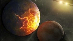 Worlds collide around double star