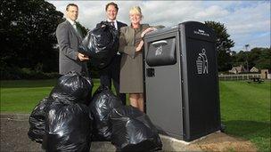 From l-r Philip Thompson, Deputy Mayor Mark Dunn and council chief executive Geraldine McGahey