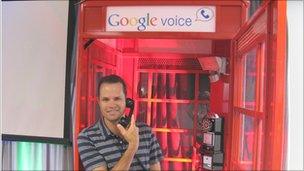 Craig Walker in Google Voice phone box