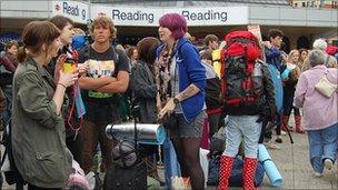 Festival-goers at Reading station