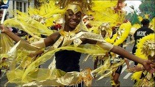 Performers in the procession on Children's Day at the Notting Hill, Carnival