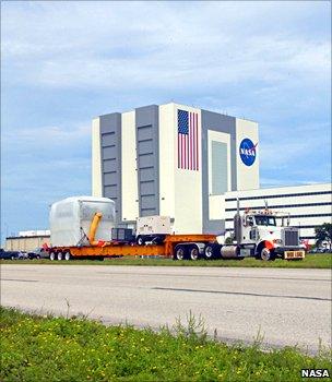 AMS in front of Kennedy's Vehicle Assembly Building (Nasa)