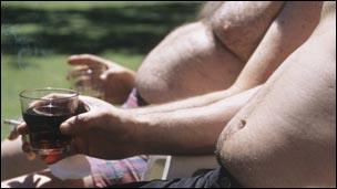 Men with beer bellies