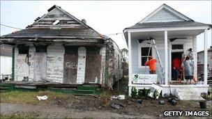 Workers rebuilding a house in New Orleans