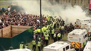 Scene of EDL demonstration in Bradford