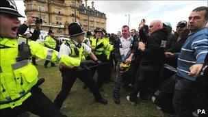 Scene of EDL demonstration in Bradford