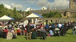 Crowd at monastery