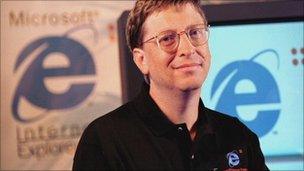 Bill Gates with IE logo in background