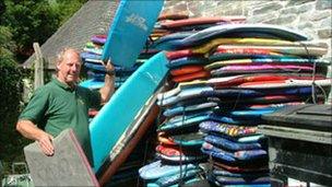 Abandoned bodyboards from Polzeath