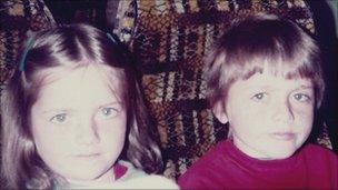 Katie Smith and her brother Gareth on the coach to Coventry in May 1982